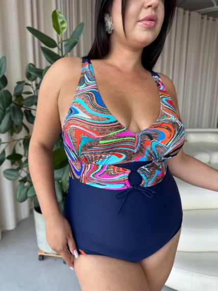 Яскравий суцільний синій купальник PLUS SIZE з утяжкою | Зображення 2