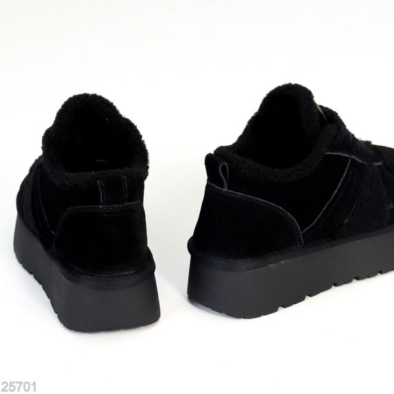 Черные кроссовки угги натуральная замша с мехом Тедди на утолщенной подошве | Зображення 3