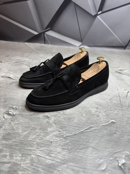 Демісезонні лофери з високоякісної м'якої натуральної замші  колір чорний