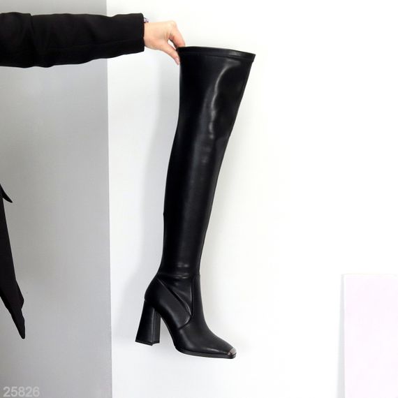 Шикарні чорні ботфорти стрейч на стійких підборах | Зображення 3