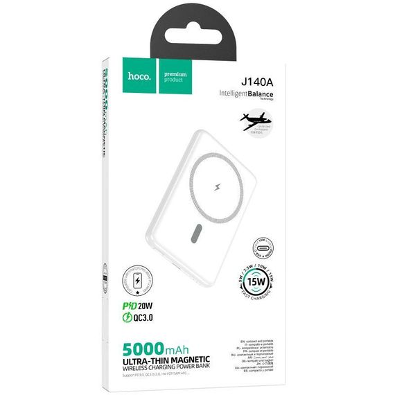 Портативний ЗП Power Bank Hoco J140A Tony ultra-thin PD20W з БЗП 5000 mAh White | Зображення 2