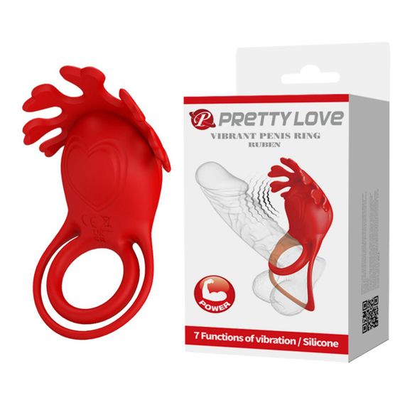 Віброкільце PRETTY LOVE - VIBRATION PENIS RING, Ruben, 7 vibration functions red Sex Aura