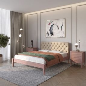 Односпальне дерев&#039;яне ліжко Mebigrand Рим ДК Горіх лісовий/Аляска 23 (Бежевий) Б3 70х190 см (MBG-)