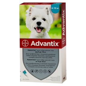 Advantix Капли от блох и клещей для собак весом 4-10кг 1амп.1,0мл