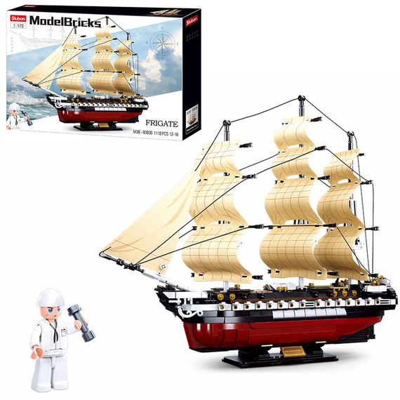 Конструктор SLUBAN M38-B0836 "Model Bricks": Фрегат ІХ-21, 1:170, 1118 дет. | Зображення 3