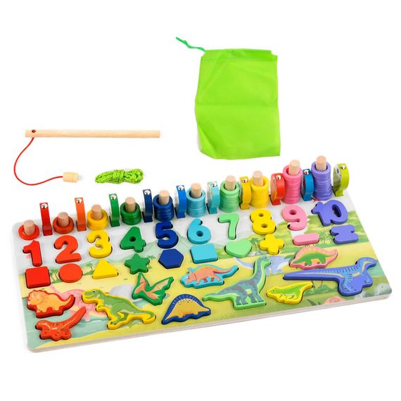 Деревянная игрушка Центр развивающий MD 2758 фигурки, рыбалка, цифры, динозавры | Зображення 4