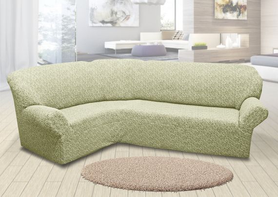 Жаккардовый чехол на угловой диван без юбки Ванильный