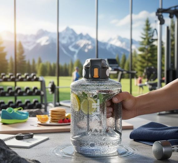 Спортивная бутылка TKK 2300 мл (2.3 л) - Черный Tritan BPA-free, ударопрочная эко-бутылка с ручкой и клапаном | Зображення 6