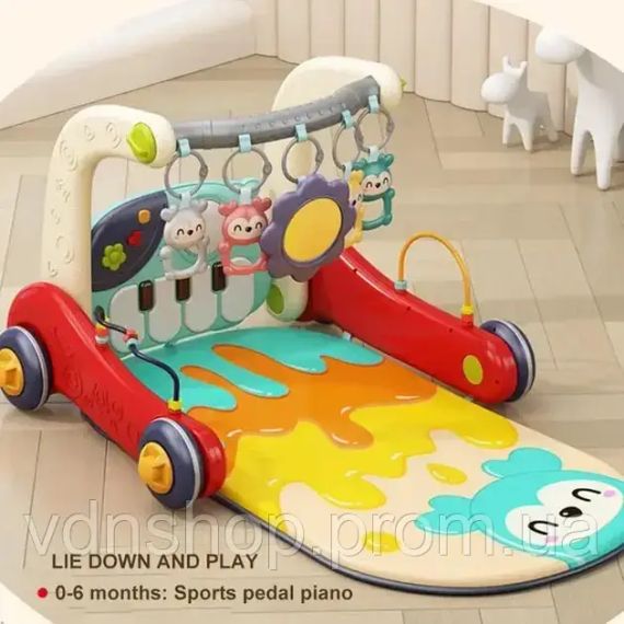 Дитячі ходунки 3в1 з музичним бізібордом, піаніно з підсвічуванням та килимком, що розвиває | Зображення 2