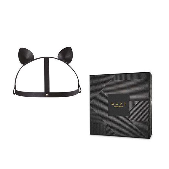 Маска кошечки Bijoux Indiscrets MAZE - Cat Ears Headpiece Black, экокожа sexstyle | Зображення 1