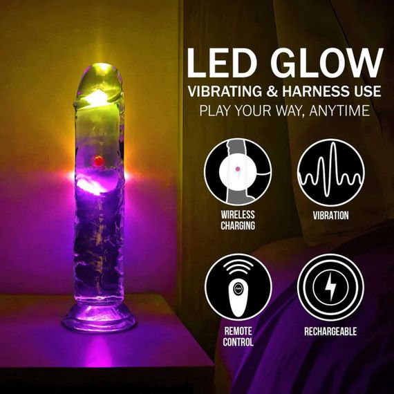 Анальна пробка з вібро LED Vibrating Straight Cock - 18 cm - Transparent Sex Aura | Зображення 6