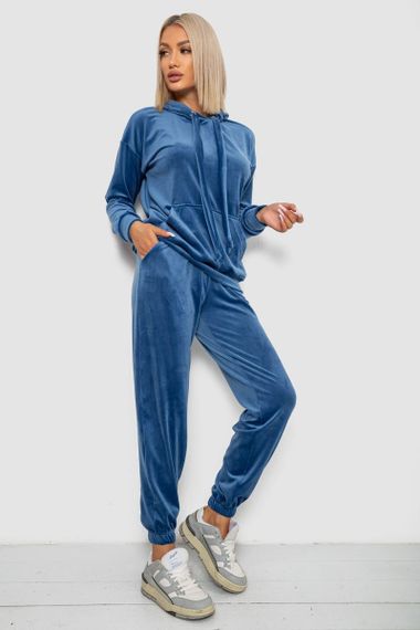 Спортивный костюм женский велюровый, цвет джинс, 241R1530-5 | Зображення 2