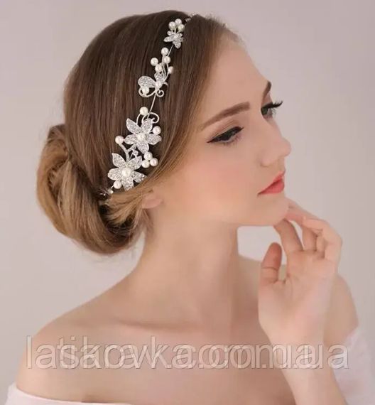 Ажурна срібна гілочка з білими каменями гірський кришталь для зачісок на весілля випускний | Зображення 1