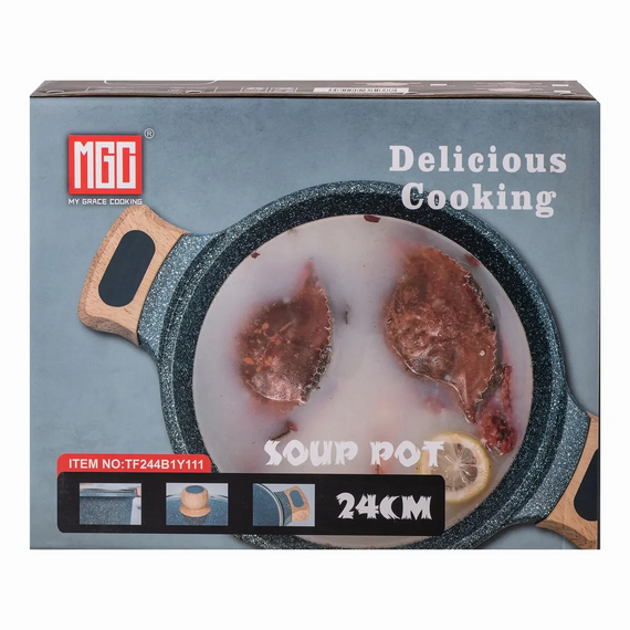 Алюмінієва каструля об'ємом 5 літрів з кришкою Ø 24 см з мармуровим антипригарним покриттям MGC чорна HP-4-433B | Зображення 5