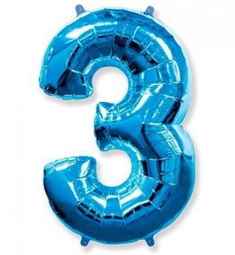 Фольгированная цифра 3 ("32)  синяя, 80 см