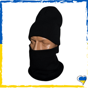 Комплект чорний шапка и баф на флісі унісекс. Набір теплий. Чоловічий, жіночий, підлітковий, дитячий