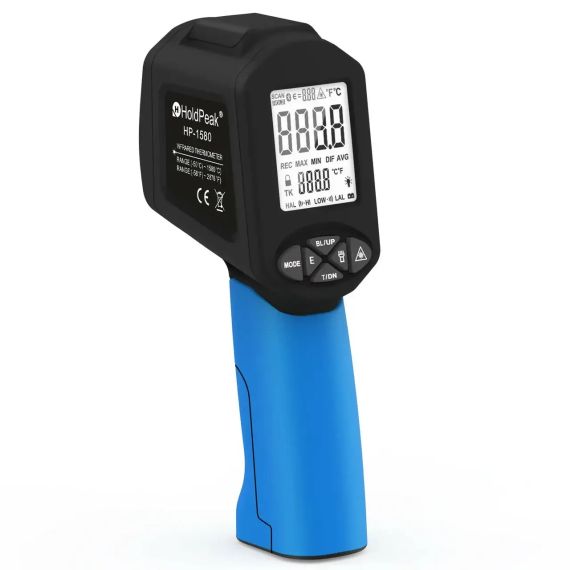 Пірометр HoldPeak HP-1580 інфрачервоний безконтактний термометр цифровий (-50 °C ~ 1580 °C 0.1-0.99 EMS 30:1 250 ms Bluetooth) | Зображення 1