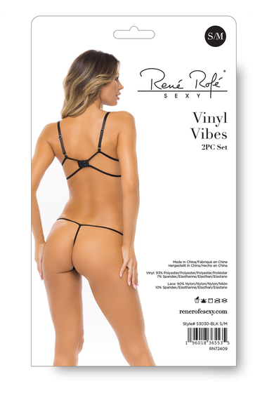 Комплект білизни Rene Rofe Vinyl Vibes, вініл з мереживом, чорний, S/M | Зображення 3