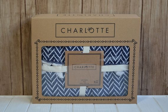 Плед бавовняний Charlotte 200×230 см. Зігзаг темно-синій | Зображення 2