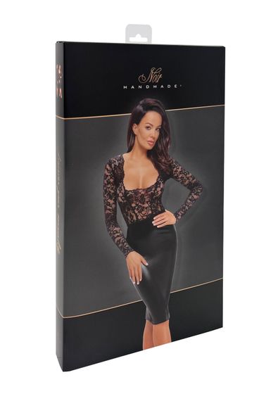 Сукня Noir Handmade F295 Euphoria, XXL, black, мереживо, глибоке декольте, спідниця міді під латекс | Зображення 5