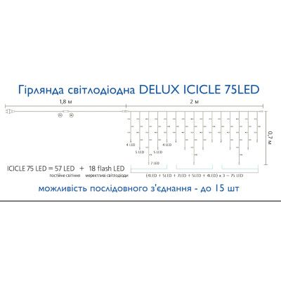 Гирлянда Delux ICICLE 100LED 2x0.7 м Желтый flash Белый/Белый IP44 (90015181) | Зображення 2