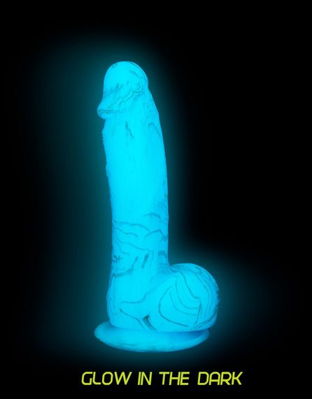Фалоімітатор, що світиться у темряві, ADDICTION - LUKE - 7.5"- BLUE G.I.D. / W PB, 19 см, силікон | Зображення 3