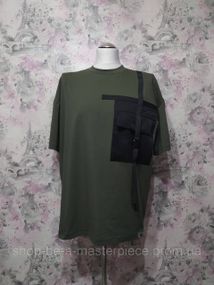 Футболка чоловіча трикотажна хакі oversize унісекс 46