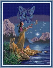 Набор для вышивания по нанесённой на канву схеме "Peace Indian". AIDA 14CT printed 45*57 см