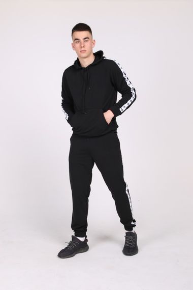 Черный спортивный костюм сбелыми лампасами  Adidas | Зображення 6