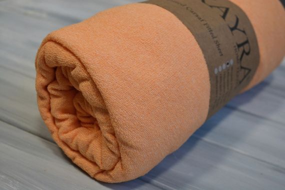 Простынь 160x200+25см махровая на резинке Персиковая | Зображення 1