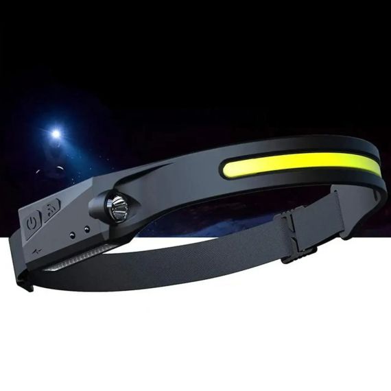 Легкий налобный фонарь LED+COB с датчиком движения и красным светом (черный)