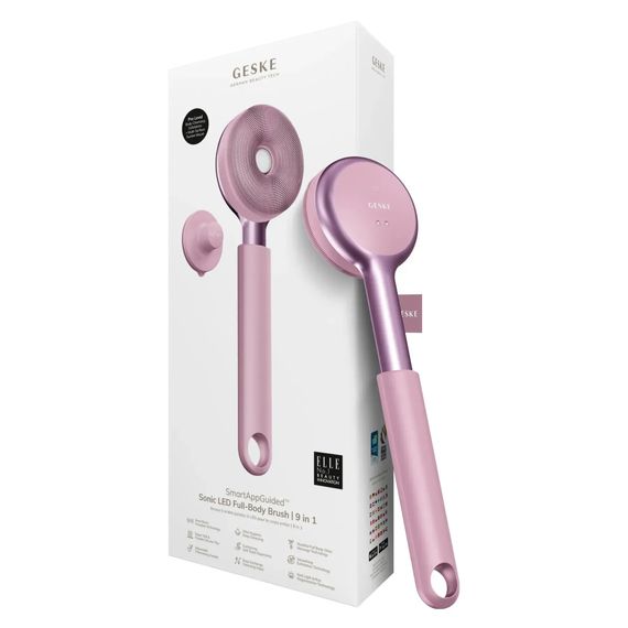 Звукова світлодіодна щітка для всього тіла GESKE Sonic LED Full-Body Brush&Intensive Exfoliator 9в1 aquamarine, Рожевий