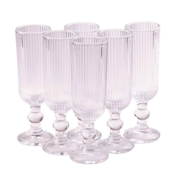 Бокалы под шампанское высокие рифленые из толстого стекла 6 штук