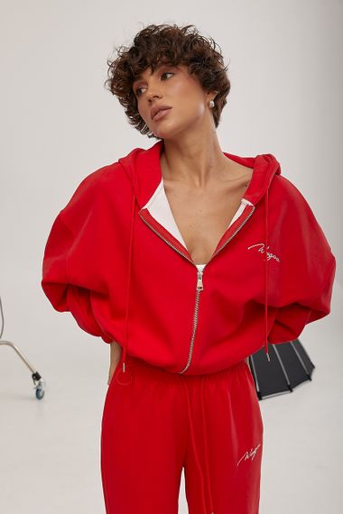 Спортивний костюм із худі та прямими штанами на затяжках - червоний цвет, M (є розміри) | Зображення 2