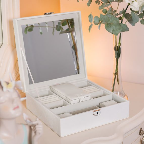 Шкатулка для украшений из эко кожи 2 яруса с замком органайзер для ювелирных изделий | Зображення 9