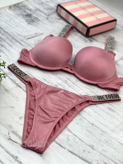 Темно-рожевий комплект жіночої нижньої білизни Victoria`s Secret зі старзами, Комплект зі стразами | Зображення 2
