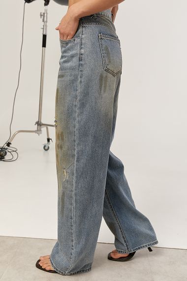 Широкі вінтажні джинси з ефектом забруднення - джинс цвет, M (є розміри) | Зображення 4