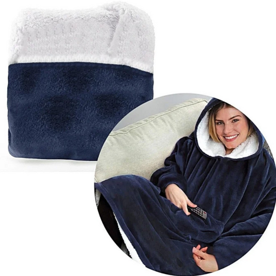 Двостороння толстовка-плед Huggle Hoodie Blanket з капюшоном ∙ Синя | Зображення 2