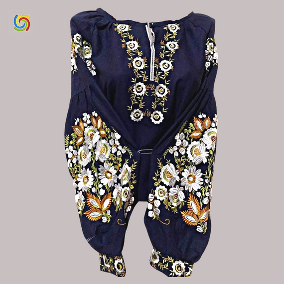 Рубашка Украинская вышиванка  33098 цвет тёмно-синий размер M/L