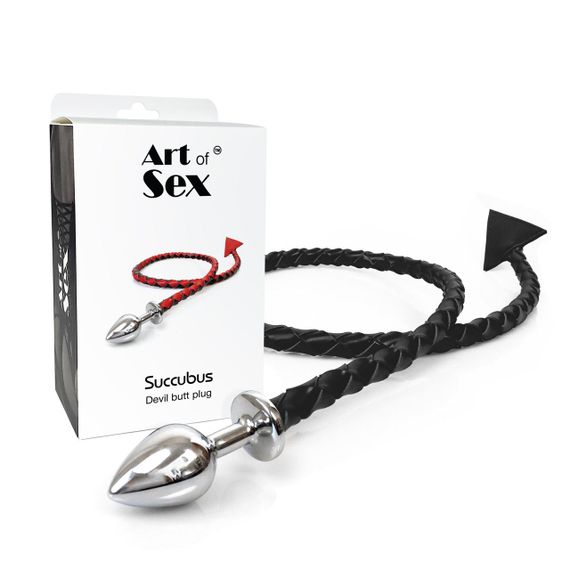 Металлическая анальная пробка M с дьявольским хвостом Art of Sex - Succubus, экокожа, черный | Зображення 4