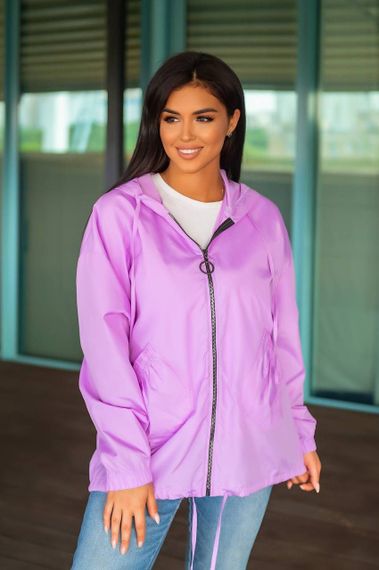 Женская свободная ветровка оверсайз с капюшоном FC1829 размер 56/60, цвет лавандовый | Зображення 2
