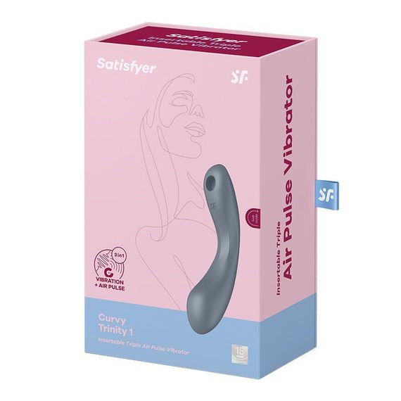 Вакуумний стимулятор з вібрацією Satisfyer Curvy Trinity 1 Bluegrey, іграшка 3в1 Sex Aura | Зображення 4
