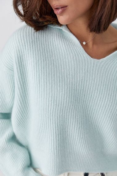 Джемпер у рубчик із відкладним коміром - блакитний цвет, ONE SIZE (є розміри) | Зображення 3