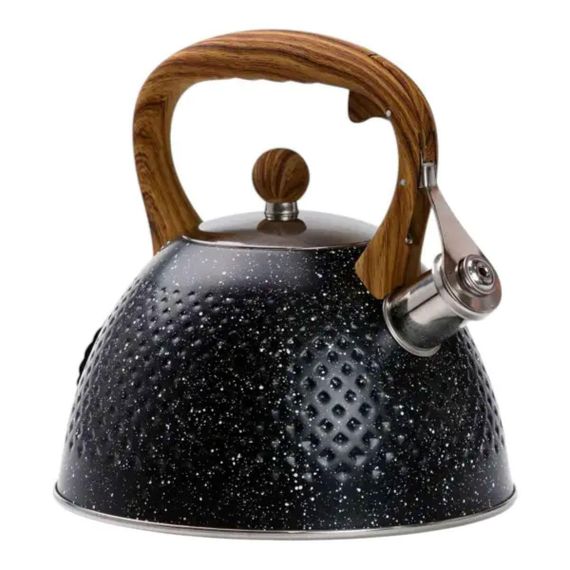 Чайник зі свистком 3 л з дерев'яною ручкою чорний товсте дно | Зображення 1
