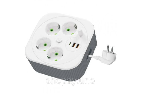 Мережевий подовжувач-фільтр A107/PNS-05 білий 4 м з LED-індикатором, 4 розетками 220V, 2 USB і PD Type-C | Зображення 1