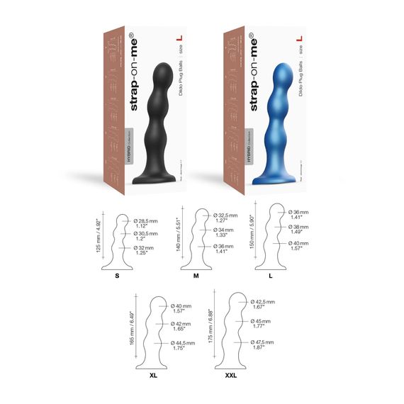 Насадка для страпона Strap-On-Me Dildo Plug Balls Blue Metallic M | Зображення 4