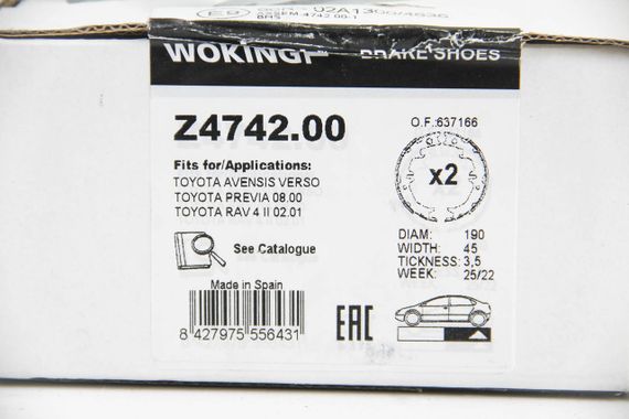 Колодки ручного гальма Lexus RX/IS/GS 93-08, Avensis/Previa/Rav4 90-06, WOKING (Z474200) | Зображення 2