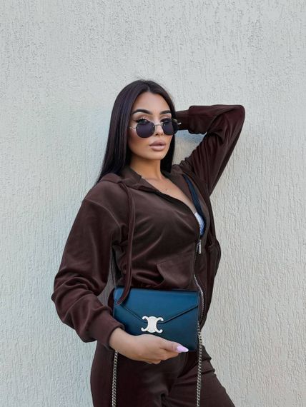 Жіночий спортивний костюм велюровий з кофтою на блискавці розмір L колір коричневий Vi114 | Зображення 3