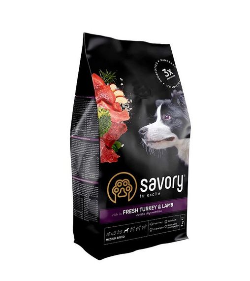 Корм Savory Medium Breed rich in Fresh Turkey & Lamb сухой с индейкой и ягненком для собак средних пород 3 кг