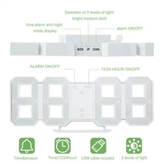 Електронний настільній годинник з будильником та термометром VST-883 Зелені | Зображення 1